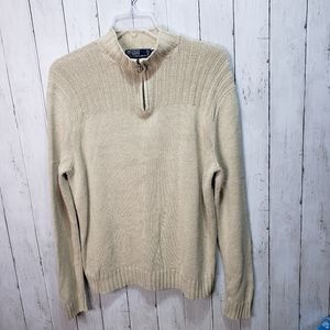 Vintage Polo Ralph Lauren Men's Cream Linen Cotton 1/4 Zip Sweater Size Large.